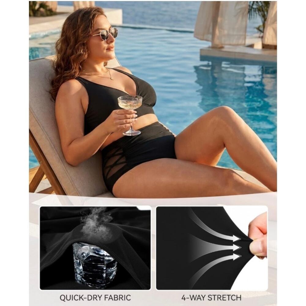 Women Plus Size Black Bikini Set High Waisted Tummy Control 3XL - Picture 5 of 6